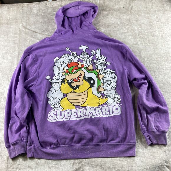 Mad Engine Super Mario Large  Hoodie Purple Mineral Wash Pullover - Picture 8 of 8